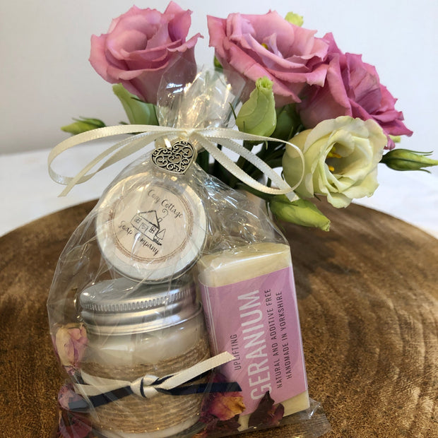 eco wedding favours lip balm, natural soap & soy wax candle