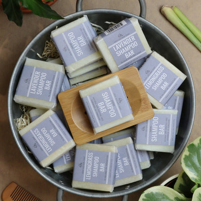 Natural solid shampoo bars in lemongrass, lavender or scent free