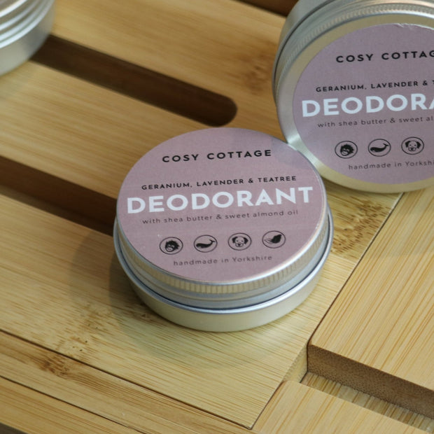 30ml Natural Deodorant With Geranium, Lavender & Tea Tree Essential Oils - Cosy Cottage Soap