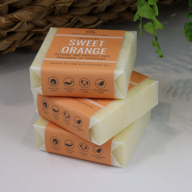 Cosy Cottage 55g sweet orange soaps in a stack