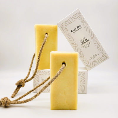 290g large luxury shea butter soap on a rope cosy cottage soap