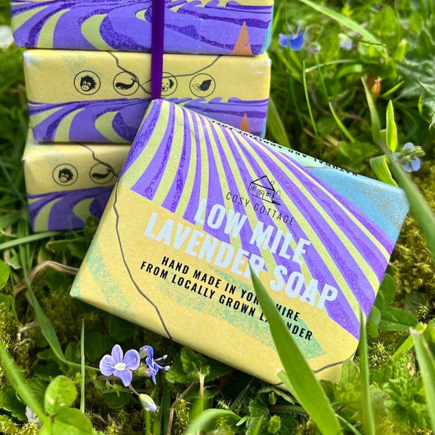 low mile lavender cosy cottage soaps on grass