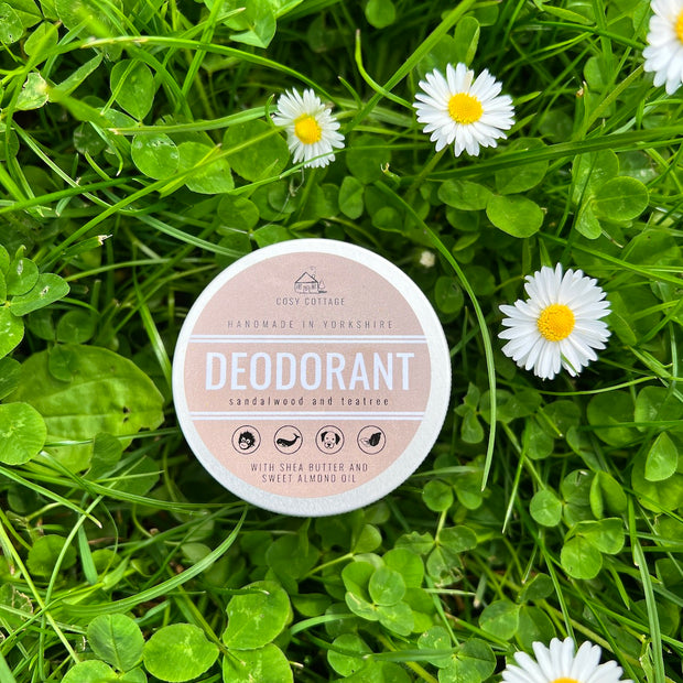 natural deodorant cosy cottage soap on grass and clover with daisies