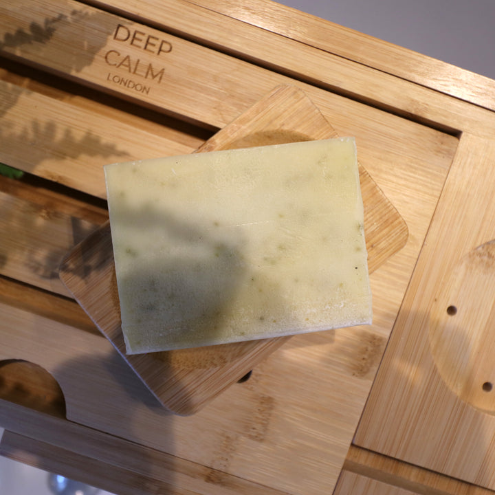 wild seaweed soap showing wild seaweed leaves in the soap