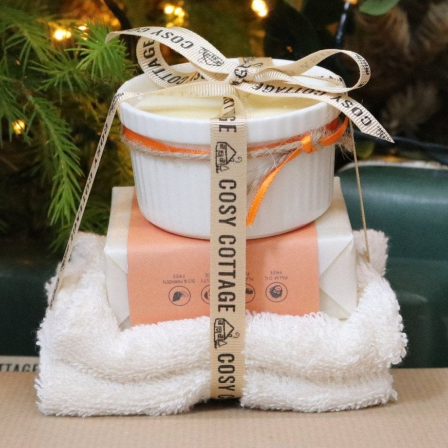 Christmas Triple Treat With Soap, Candle & Face Cloth - Cosy Cottage Soap