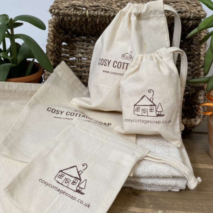 Cotton Drawstring Travel Bags - Cosy Cottage - Cosy Cottage Soap