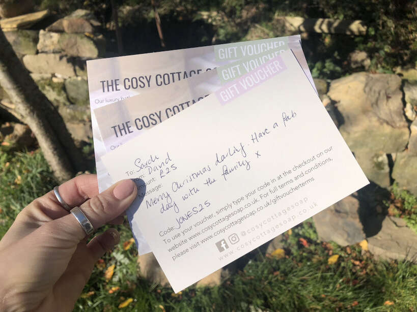 hand written gift cards for cosy cottage soap
