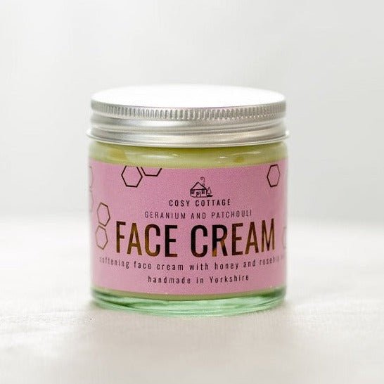 Honey & Rosehip Oil Natural hydrating Face Cream with Geranium & Patchouli 60ml - Cosy Cottage Soap