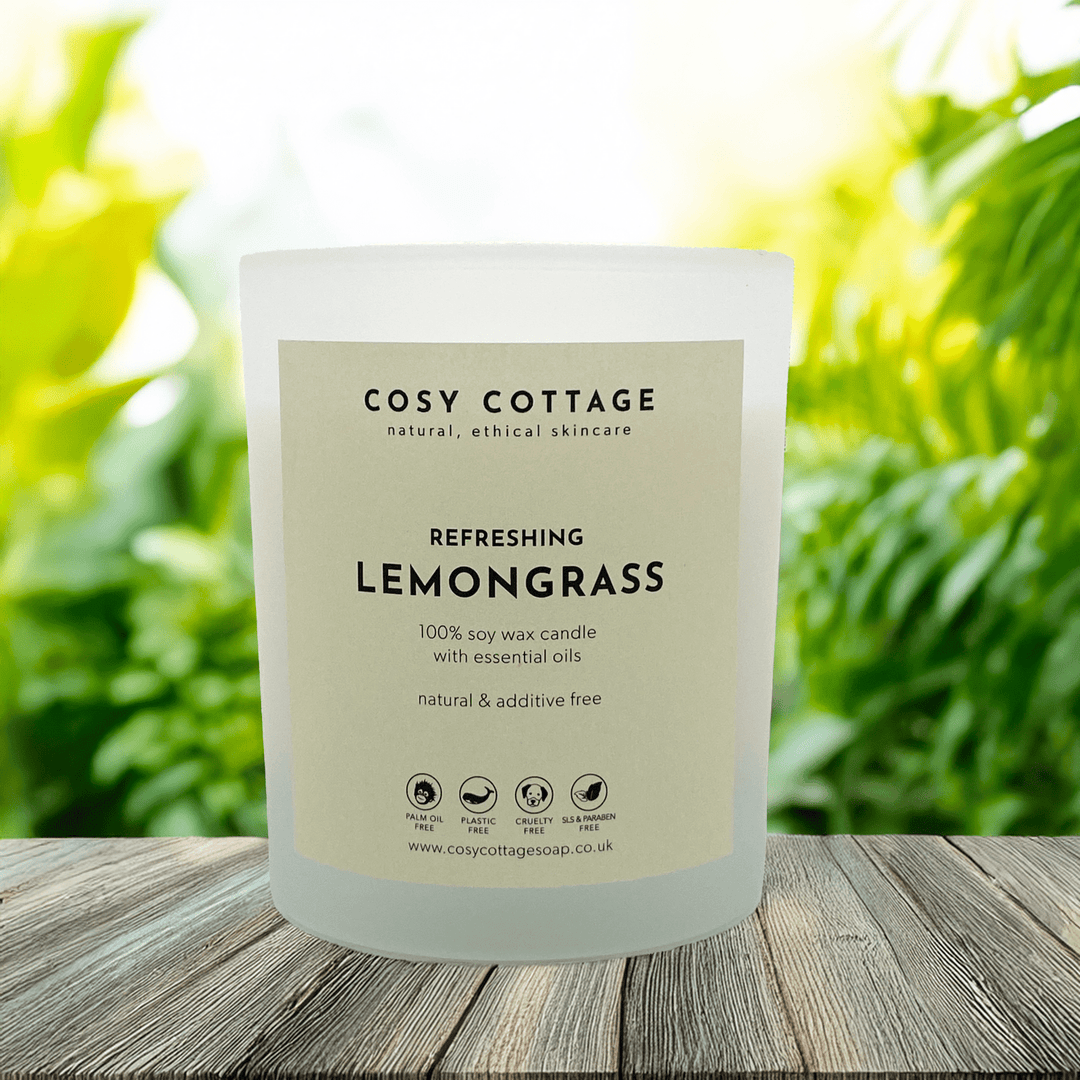 Large Soy Wax Lemongrass Candles with Essential Oil Fragrances - Cosy Cottage Soap