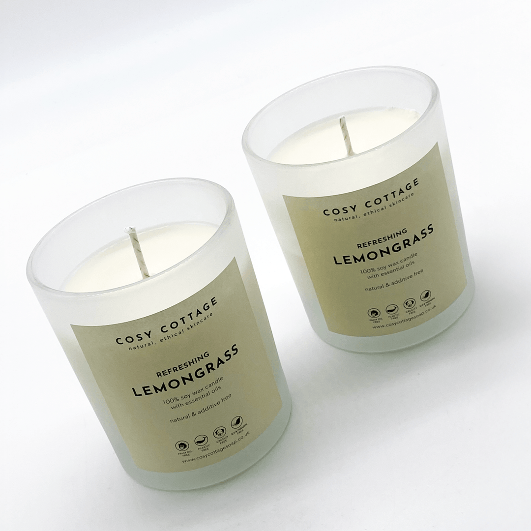 Large Soy Wax Lemongrass Candles with Essential Oil Fragrances - Cosy Cottage Soap