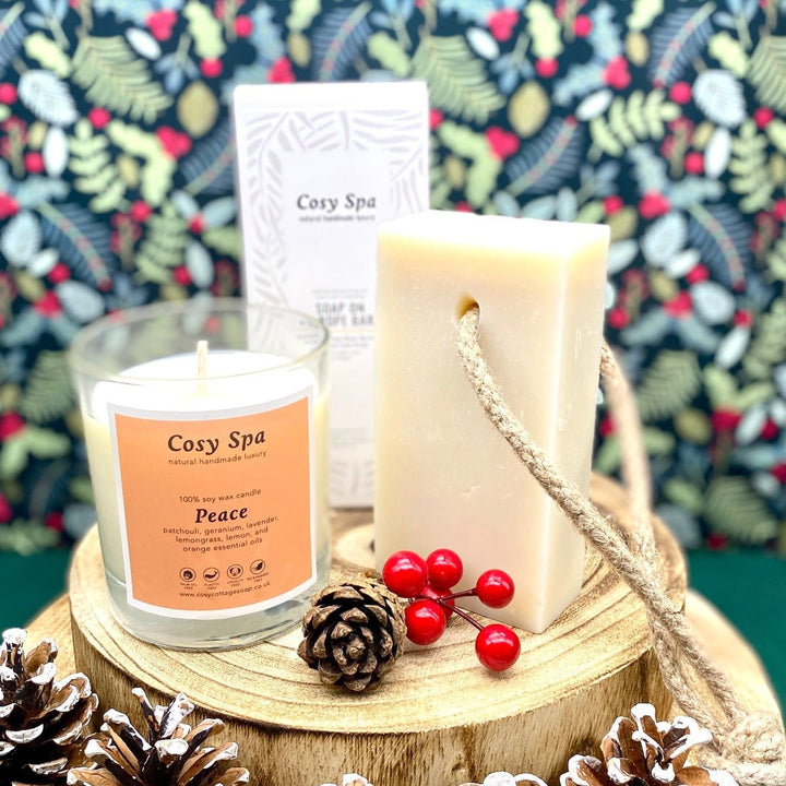 Luxurious Spa Shea Soap-on-A Rope & Candle Set - Cosy Cottage Soap