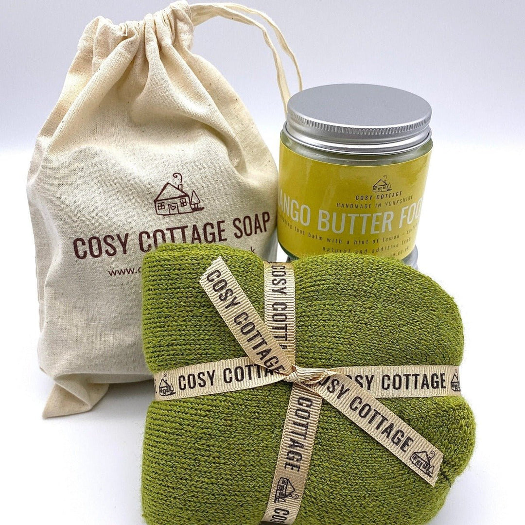 Mango Foot Balm & Yorkshire Made Wool Sock Set - Cosy Cottage Soap