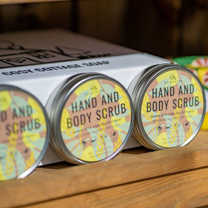 Oatmeal Hand and Body Scrub with Peppermint and Lemon Essential Oils - 100ml - Cosy Cottage Soap