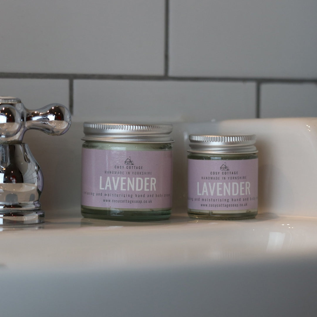 Relaxing Lavender Hand & Body Cream (with optional bamboo gloves) - Cosy Cottage Soap