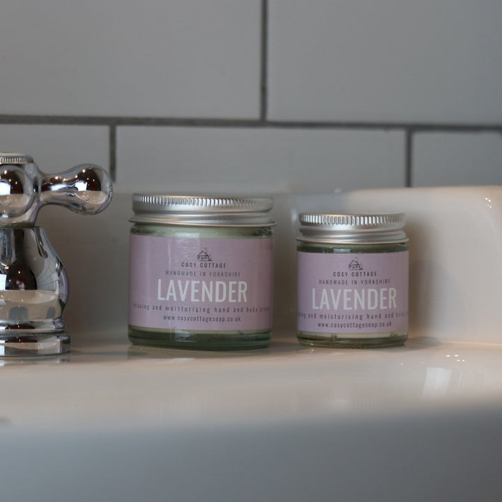 Relaxing Lavender Hand & Body Cream (with optional bamboo gloves) - Cosy Cottage Soap