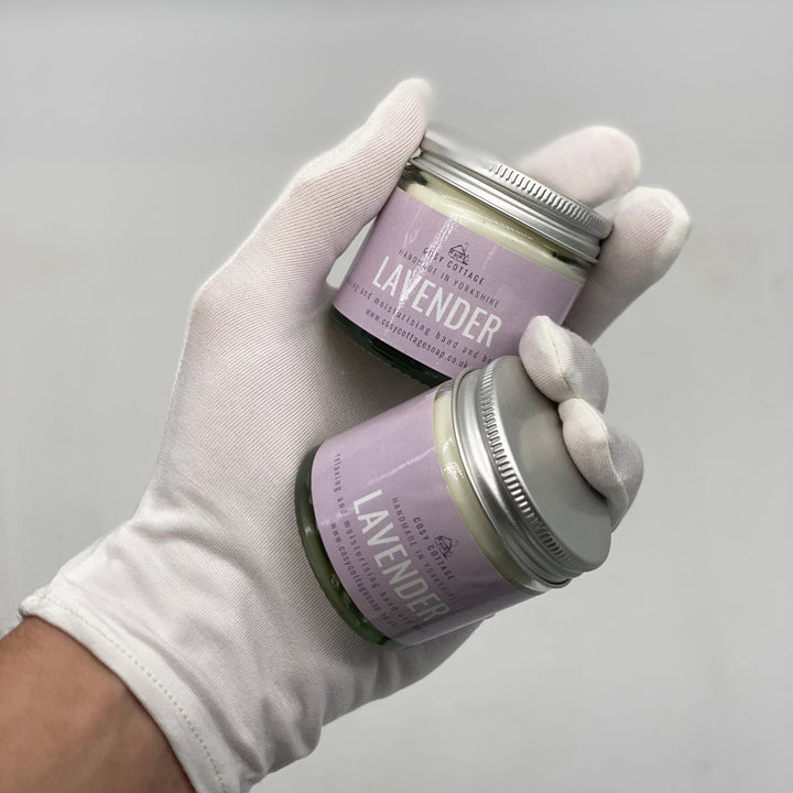 Relaxing Lavender Hand & Body Cream (with optional bamboo gloves) - Cosy Cottage Soap