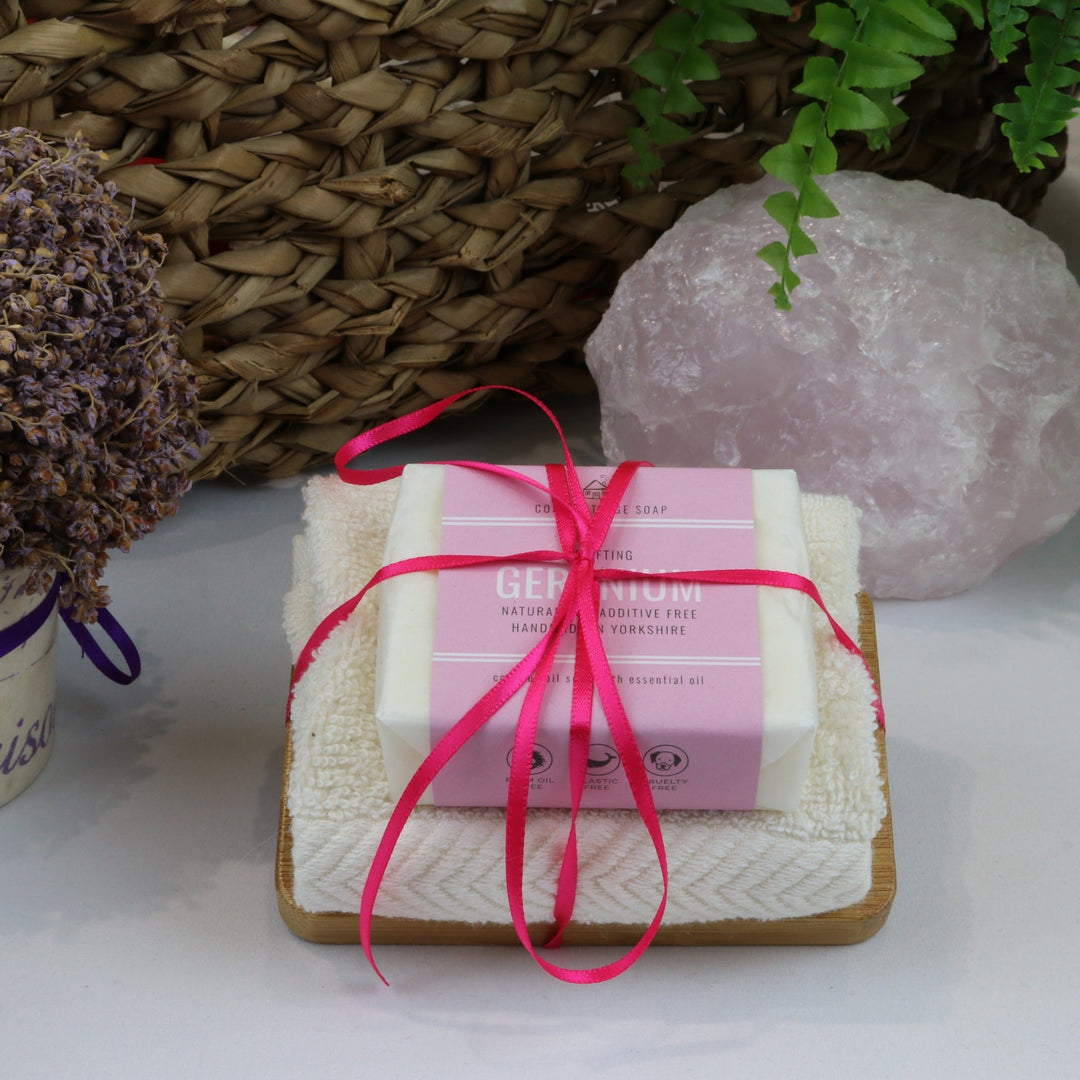 Soap, Cloth & Wooden Soap Dish Gift Set - Cosy Cottage Soap