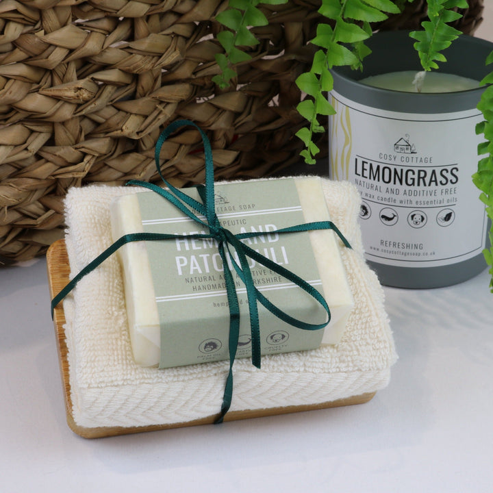 Soap, Cloth & Wooden Soap Dish Gift Set - Cosy Cottage Soap