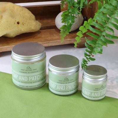 Therapeutic Hempseed & Patchouli Hand and Body Cream (with optional bamboo gloves) - Cosy Cottage Soap
