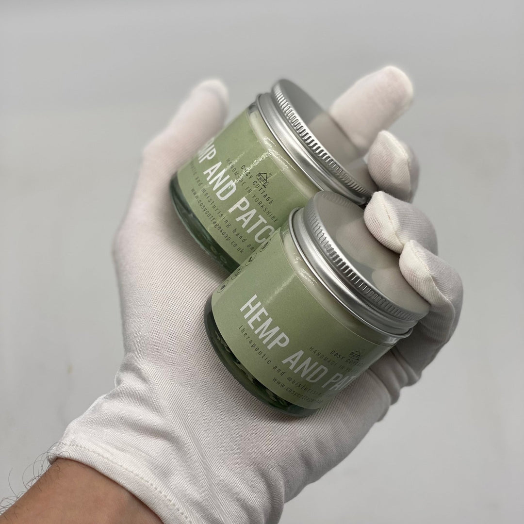 Therapeutic Hempseed & Patchouli Hand and Body Cream (with optional bamboo gloves) - Cosy Cottage Soap