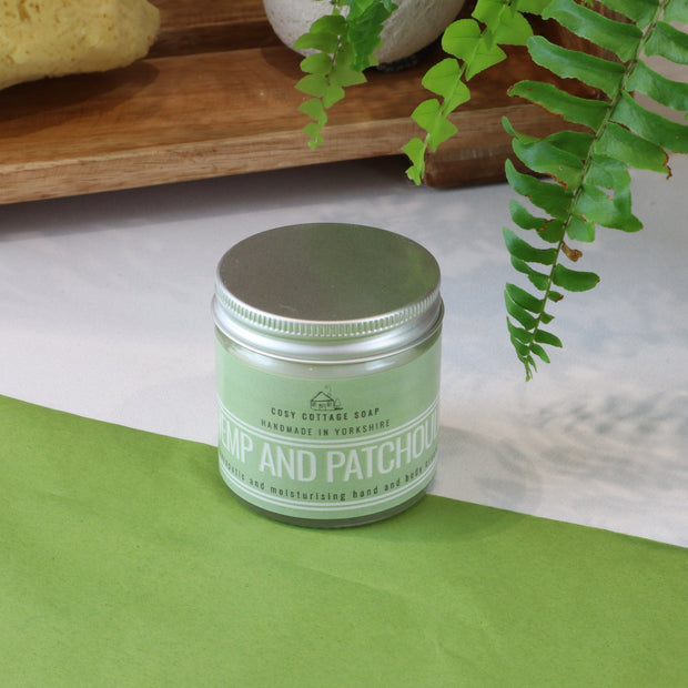 Therapeutic Hempseed & Patchouli Hand and Body Cream (with optional bamboo gloves) - Cosy Cottage Soap