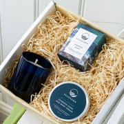 Gift box containing seaweed soap, hand and body cream and candle