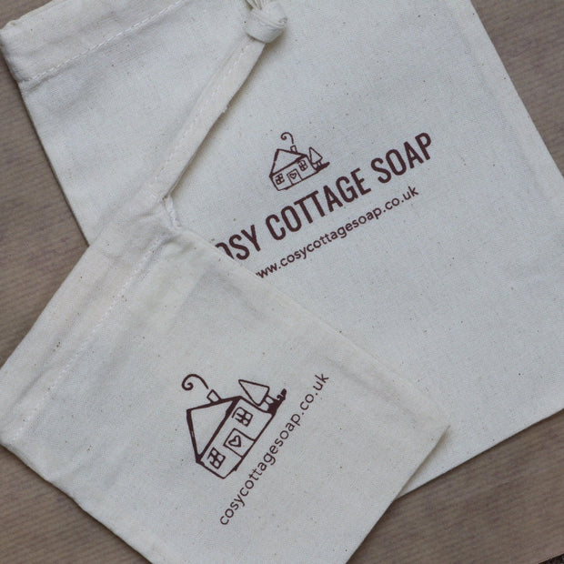 cosy cottage natural cotton drawstring soap bag