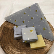 Bee print beeswax wraps and natural soap bars