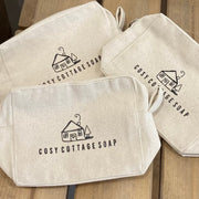 Three Cosy Cottage Soap, cotton zip-up make up bags