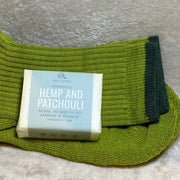 110g Cosy Cottage hemp and patchouli soap and green woollen socks 