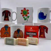 Cooperillo designed mugs with Yorkshire tea and travel sized soaps