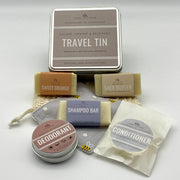 Cosy Cottage travel tin with travel size products including deodorant