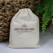 Cosy Cottage Soap Hemp & Patchouli Soap & Cream Set in a cotton drawstring bag