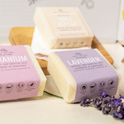 lavender, geranium and shea butter 55g soap bars