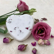 Heart shaped geranium bath bomb with rose petals